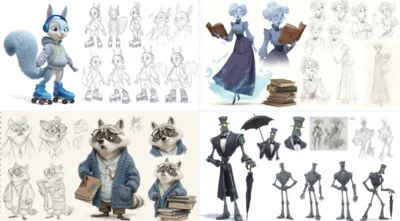 Pixar Style Character Sheet generated by AIGH AI Graphics Hub
