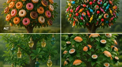 Products hanging on trees generated by AIGH AI Graphics Hub