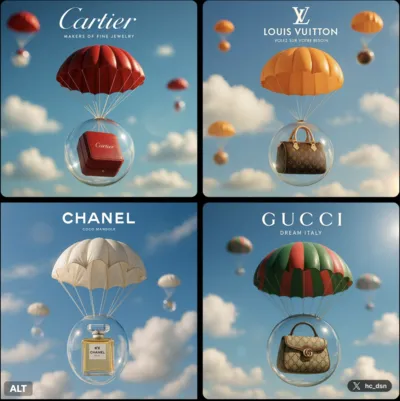 Brand Luxury Items Falling from the Sky generated by AIGH AI Graphics Hub