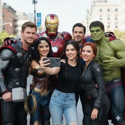 Group selfie with Marvel characters generated by AIGH AI Graphics Hub
