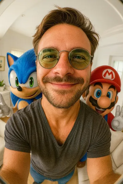 Group photo with Sonic and Mario generated by AIGH AI Graphics Hub