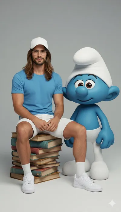 Hyper-realistic full-body portrait interacting with character generated by AIGH AI Graphics Hub