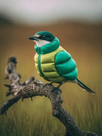Bird wearing an inflatable down jacket generated by AIGH AI Graphics Hub