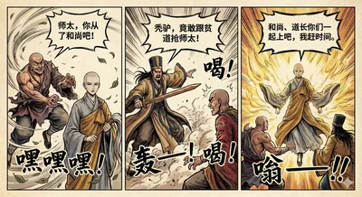 Hong Kong Martial Arts 3-Panel Comic generated by AIGH AI Graphics Hub