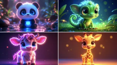Cute Animals Glowing with Neon Lights generated by AIGH AI Graphics Hub