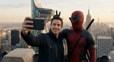 Taking a photo with Deadpool at the Avengers Tower generated by AIGH AI Graphics Hub