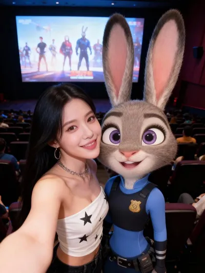 Selfie with characters in Zootopia generated by AIGH AI Graphics Hub