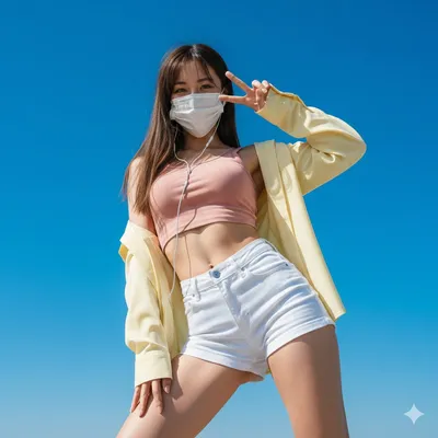 Girl wearing a mask making a V sign generated by AIGH AI Graphics Hub