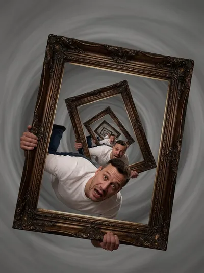 A man nested in photo frames generated by AIGH AI Graphics Hub
